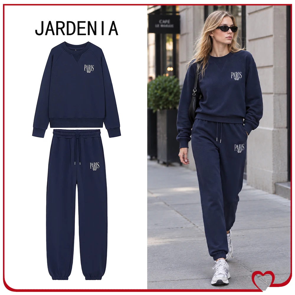 Autumn Women's Varsity Sports Pant Sets Contrasting Text Cotton Tracksuit Text Print Sweatshirt Matching Drawstring Jogger Pants