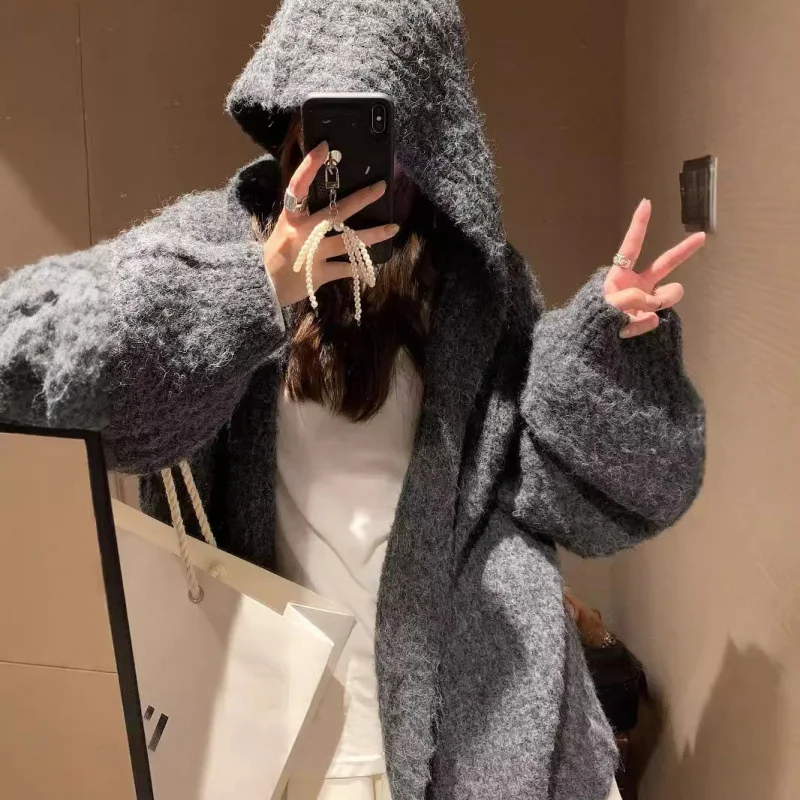 

Длинные кардиганы в стиле шоу-джи для женщин, зимние, уютные, с узором «косичка», ветрозащитные, с ромбовидным узором, романтические, вязаные, в американском винтажном стиле