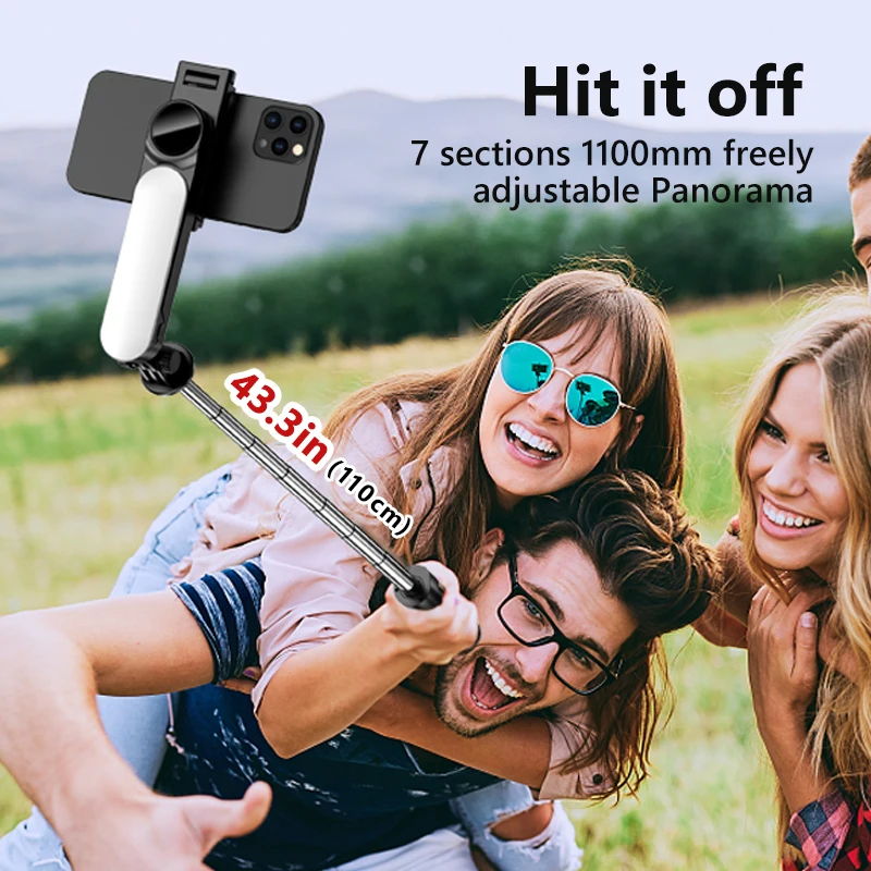 KEELEAD Selfie Stick with Fill Light Foldable Mini Tripod Wireless Bluetooth Remote Shutter for iPhone Smartphones