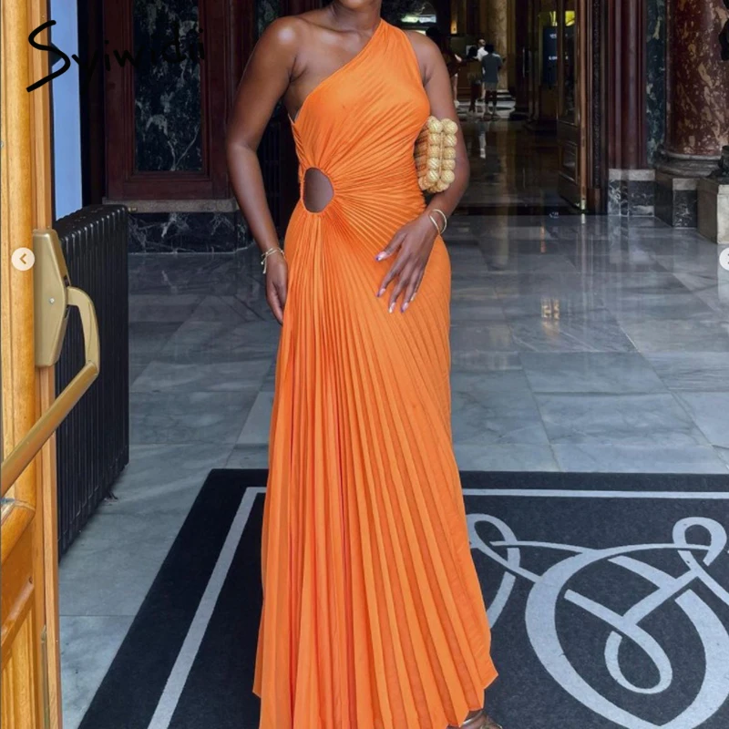 Syiwidii mode une épaule robe pour les femmes évider plissé col diagonale robe de soirée 2025 nouvelles robes de soirée élégantes