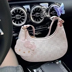Sanrio Hello Kitty Shoulder Bag Cute Cartoon Women Plaid PU Leather Handbag Large Capacity Cosmetic Bag Birthday Christmas Gift