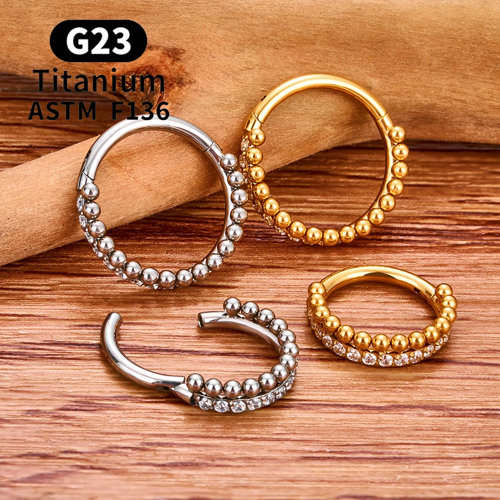 ASTM F136 Titanium 16G Hinged Nose Ring CZ Septum Clicker Cartilage Hoop Earrings Tragus Rook Daith Conch Helix Piercing Jewelry