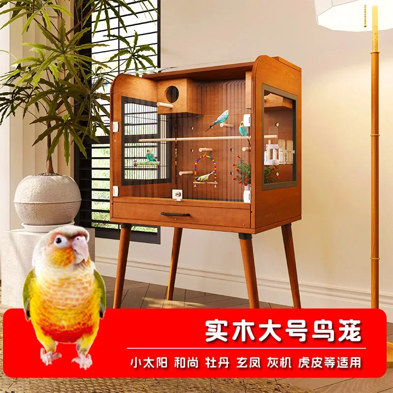 Pet Cabinet New Chinese Bird Cage Villa Solid Wood Landscape Parrot Cage Tiger Skin Xuanfeng Large Luxury Transparent