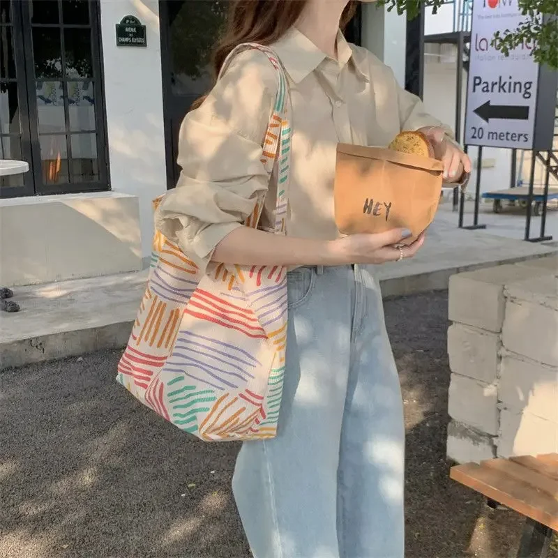 Rainbow Striped Women's Handbags Contrast Color Fashion Shoulder Underarm Bag Casual Shopping Tote Bags High-capacity