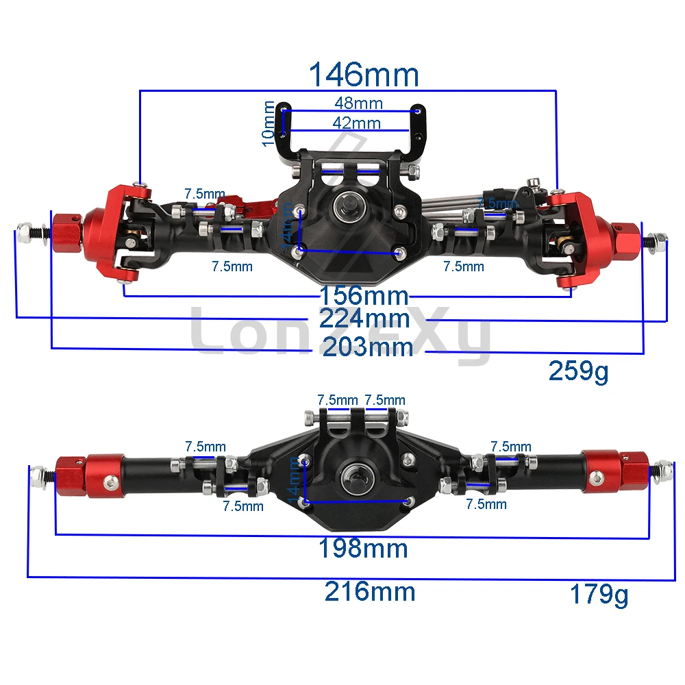 SCX10 II 1:10 CNC Metal Alloy Front Rear Straight Complete Axle for 1/10 Axial SCX10 II 90046 90047 RC Crawler Car Upgrade Parts