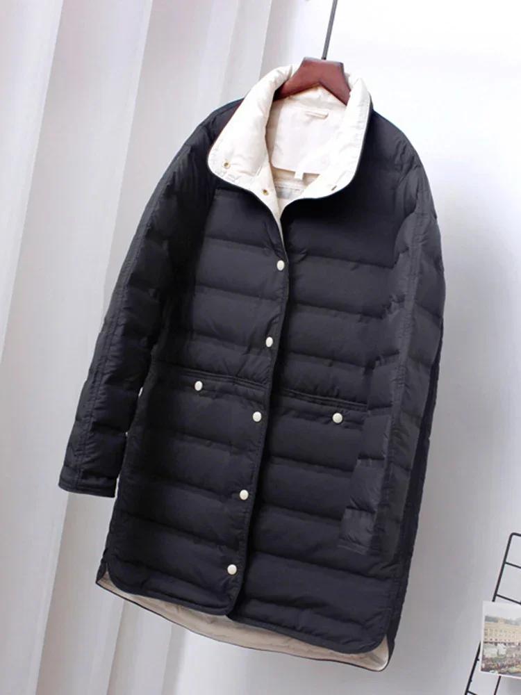 Lagabogy 2024 New Winter Ultra Light Warm Women 90% White Duck Down Coat Long Oversize Puffer Jacket Autumn Slim Pocket Parkas