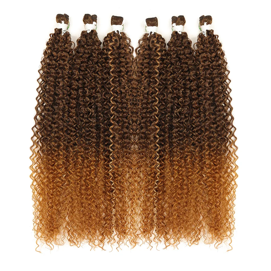 BOL Synthetische verworrene lockige Haarverlängerungen, lange Jerry-Lockenbündel, Ombre-Blond, gefälschtes Häkelhaar für Frauen, hitzebeständige Wellen