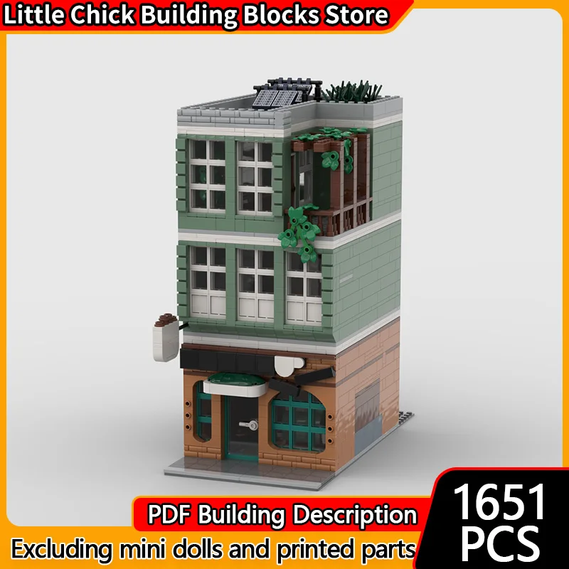 都市の街並みモデル MOC 組み立てブロック コーヒーショップとアパート モジュール式テクノロジー 子供向けホリデーギフト 組み立ておもちゃセット