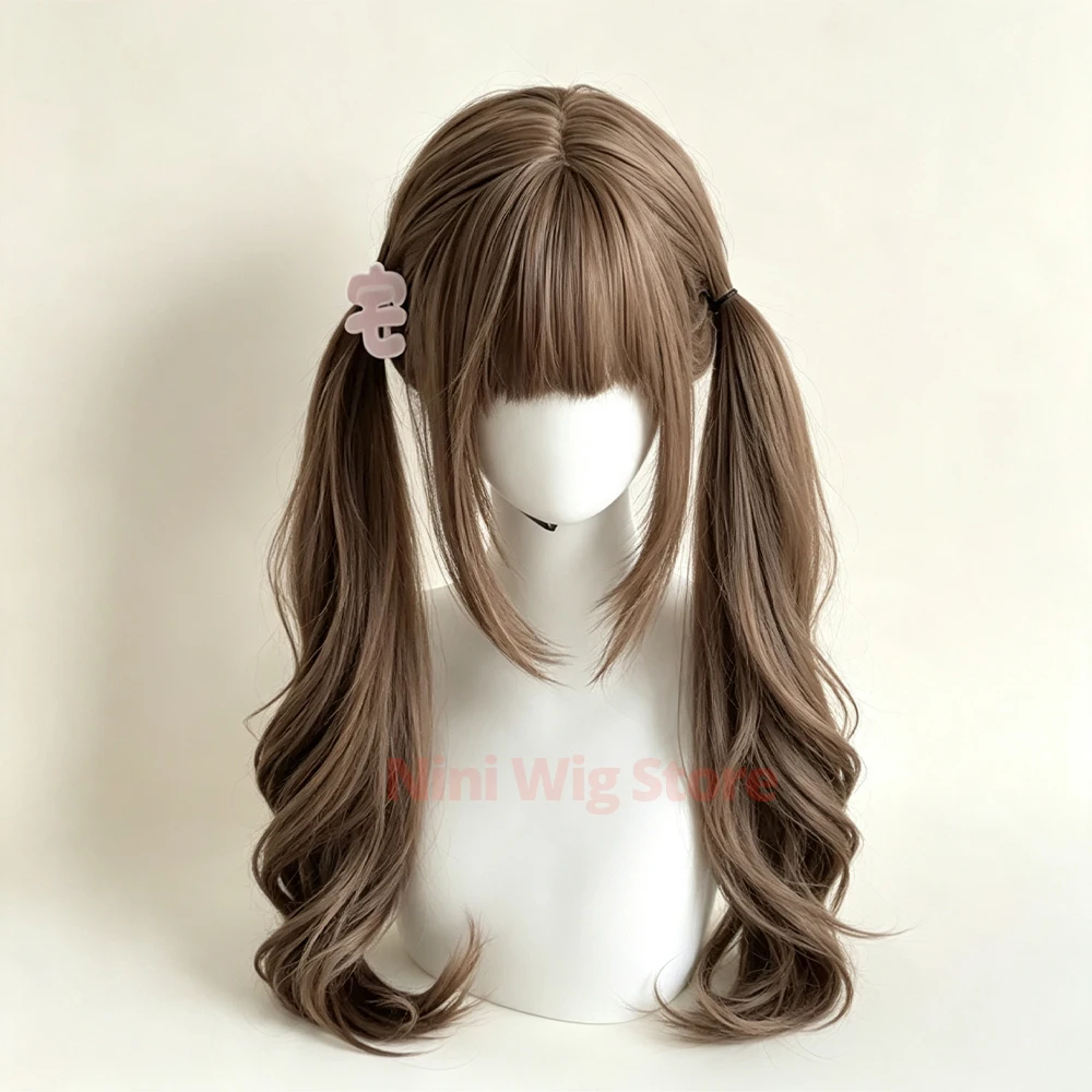 Brown Wig Lolita Wig with Bangs Curly Hair Synthetic Wigs for Women Cosplay Party Halloween Daily Use Natural Heat Resistant