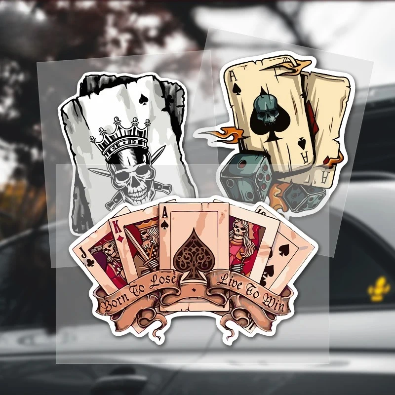 PVC Funny Car Sticker Retro Poker Joker Skeleton Spades Ace Anime Decal Decor for RV Auto Motocross Racing Laptop Trunk Wall