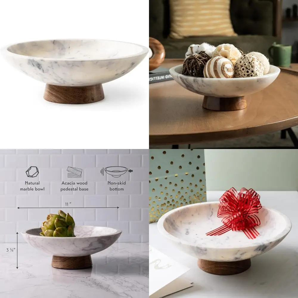 

Мраморная декоративная чаша ручной работы с подставкой из дерева акации — домашний декор из натурального камня для универсального использования