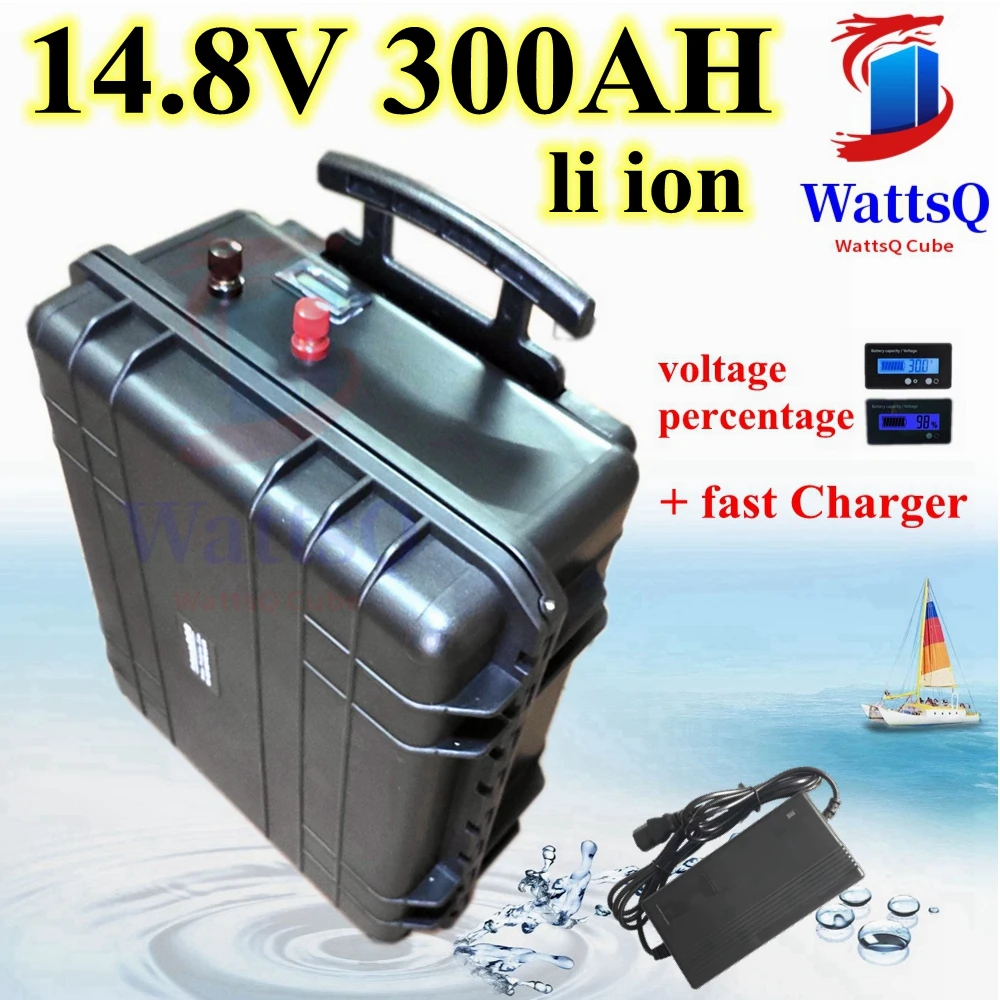 

15V 14.8V 300Ah li ion battery no 12v 300Ah li thium battery Trolley case BMS 4S for boat golf carts inverter + 20A charger