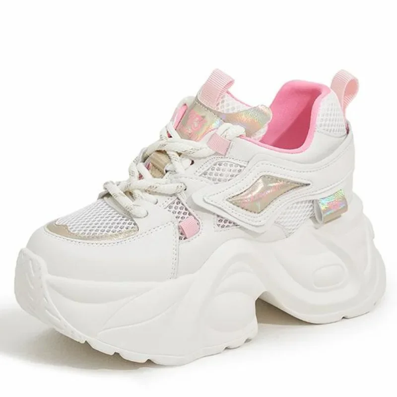 

7 см массивные кроссовки из синтетической натуральной кожи с воздушной сеткой, женские удобные весенне-осенние ботинки, разноцветная вулканизированная обувь