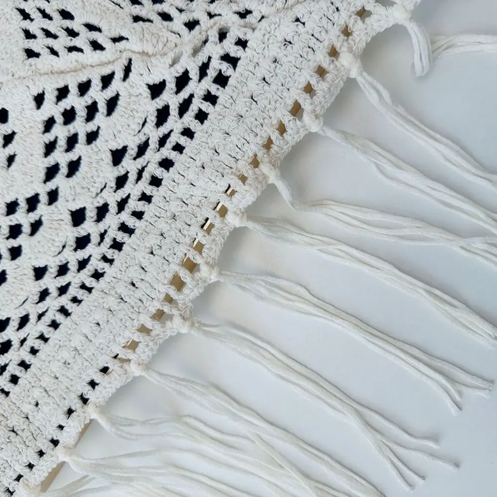 

Bohemian Tassel Knitted Triangle Scarf Countryside Style Ethnic Style Crochet Flower Scarves Korean Style Clothes Decoration