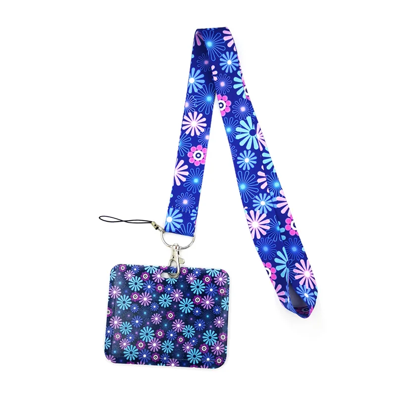 Flowers Creative Anime Lanyard Badge Holder ID Card Lanyards Phone Rope Key Lanyard Neck Straps Keychain Key Ring Decoration