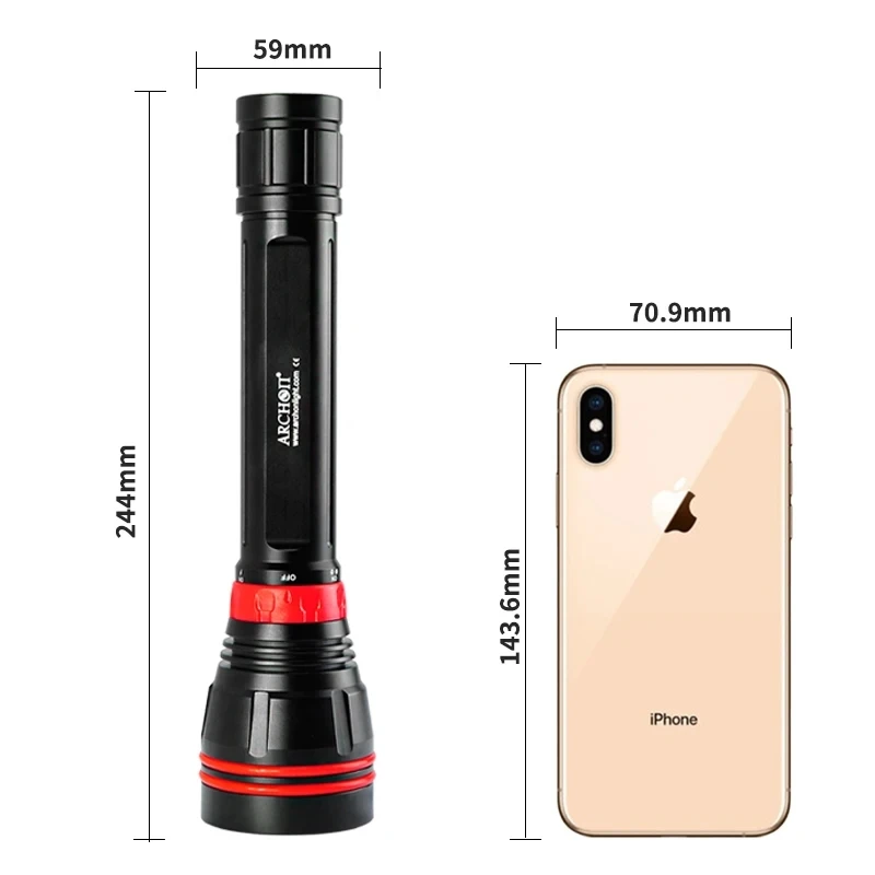 4000 Lumen Tauchtaschenlampe, 100 m wasserdicht, Tauchlampe, 26650 Akku, Tauch-Unterwasser-Rettungslampe, wiederaufladbar, 100 % Satin