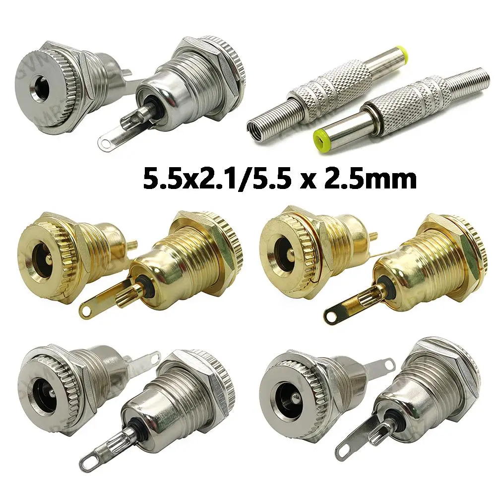5PCS 5.5x2.1mm/5.5mm x 2.5mm DC099 Metal DC Power Male Plug Jack Connector with Spring DC-099 Yellow Head 5.5*2.1 Component