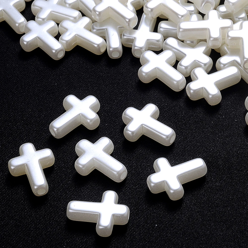 iYOE White Heart Shell Cross Spacer Beads Imitation Pearl ABS Beads For DIY Craft Jewelry Making Bracelet Necklace Accessories