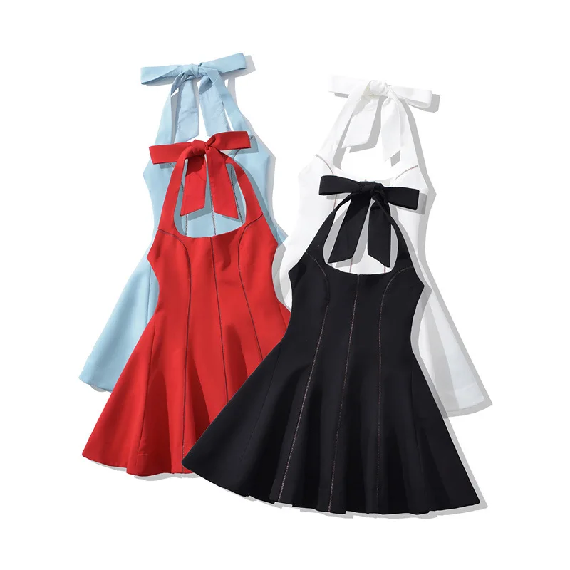 

2025 Summer New French Square Collar Sling Waist Slimming Retro Little Short Dress Women's Dress Short Skirt
