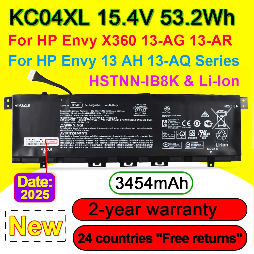 

KC04XL 15.4V 53.2Wh Compatible with Laptop Battery For HP Envy X360 13-AG 13-AQ 13-AH 13-AH0010TX AQ0010TU AG0000AU HSTNN-IB8K