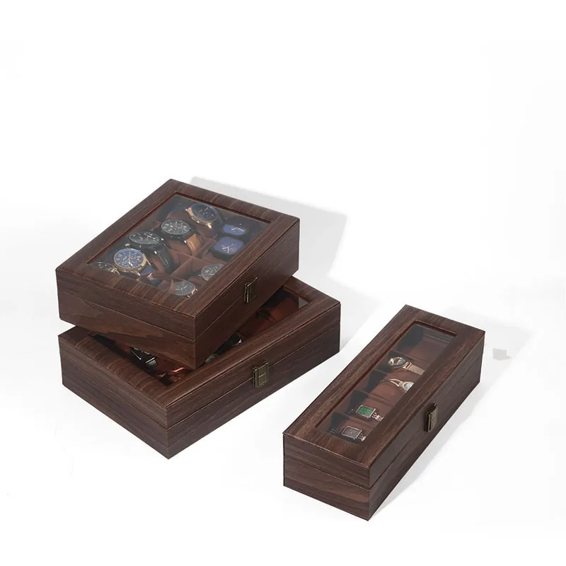 DELESYS صديقة للبيئة جلد كلاسيكي أفضل بيع نمط الغبار واقية ساعة تخزين صندوق عرض مع قفل زجاج نافذة صندوق ساعة