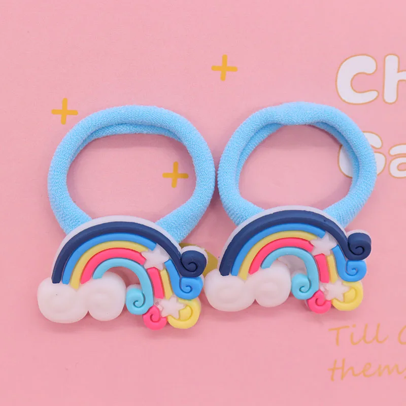 2Pcs/Set Beautiful Rainbow Hair Accessories Children Rubber  Bands Scrunchies Elastic Hair Bands Girls Headband Decorations Ties