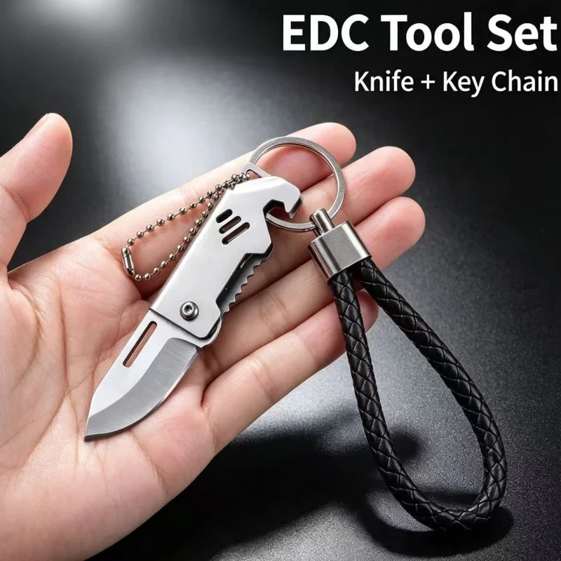 Portable Outdoor Folding Knife Set with Braided Keychain, Sharp Pocket Cutter Mini Cutting Tool & Parcel Unboxing, Ideal Gift