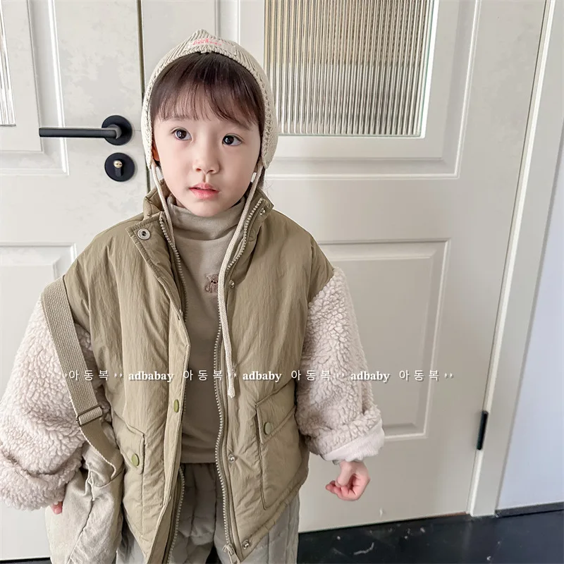 2024 Winter New Children Warm Long Sleeve Plush Coat Cotton Boys Girl Casual Jacket Plus Velvet Thick Kids Baby Padded Jacket