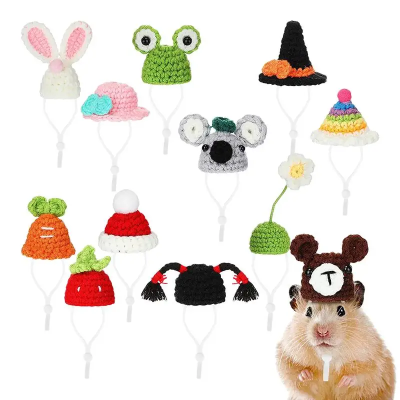 12PCS Cute Handmade Knitted Hat Hamster Decoration Guinea Pig Hamster Accessories Hamster Toy Hamster Supplies Small Pet Hat