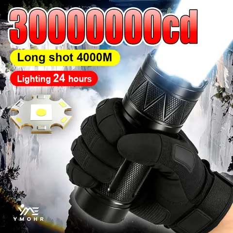 30000000cd High Power LED Flashlight 7800mAh USB Rechargeable Flashlight High Bright Torch Lamp Camping Hiking Fishing Emergency