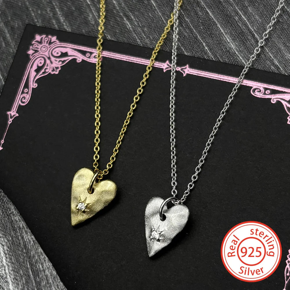 

Luxury 925 Sterling Silver Zircon Heart Pendant Necklace for Women Girl Gold Plated Clavicle Chain Party Fine Jewelry Gift