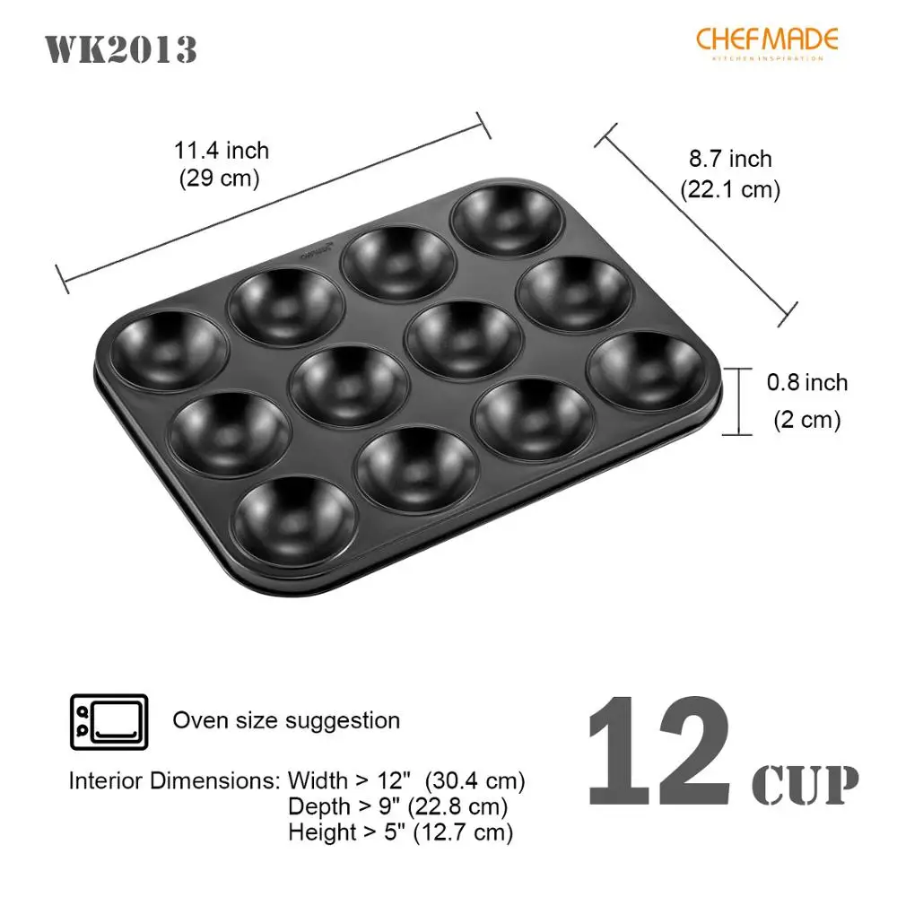 CHEFMADE Muffin Cake Pan 12-Cavity Non-Stick Approved for Oven Baking Tools Cooking Accessories