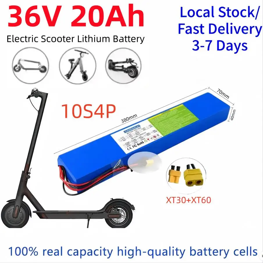 36V Akku-Pack 10S4P 20Ah 18650 Li-Ion mit integriertem BMS, wiederaufladbar für 750W Heimenergie, E-Scooter, Trolling-Motor, schnelle Lieferung aus EU-Lagern