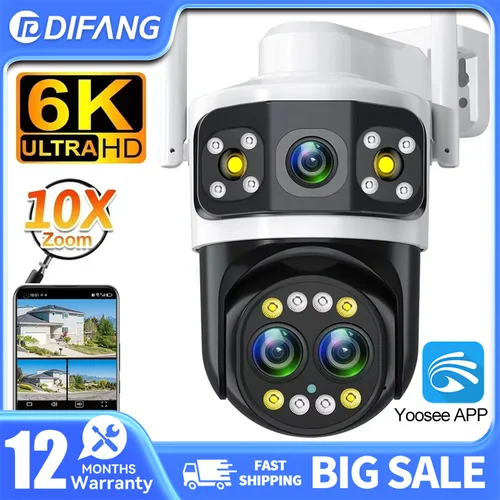DIFANG cámara WIFI para exteriores 6K 8MP tres lentes 10X Zoom detección humana 4K 6MP pantallas duales WiFi vigilancia CCTV seguridad Yoosee