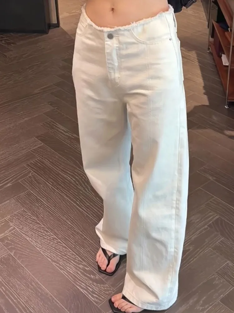 Korean Ladies Button High Waist Straight Denim Pants Comfortable Female Pockets Top Quality Trousers Women Solid Color Jeans