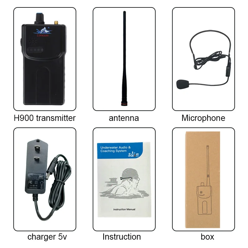 Swimtalk H900 FM الارسال المدرب اللاسلكي لاسلكي تخاطب في الوقت الحقيقي تحت الماء السباحة التدريب للاتصالات الرياضات المائية