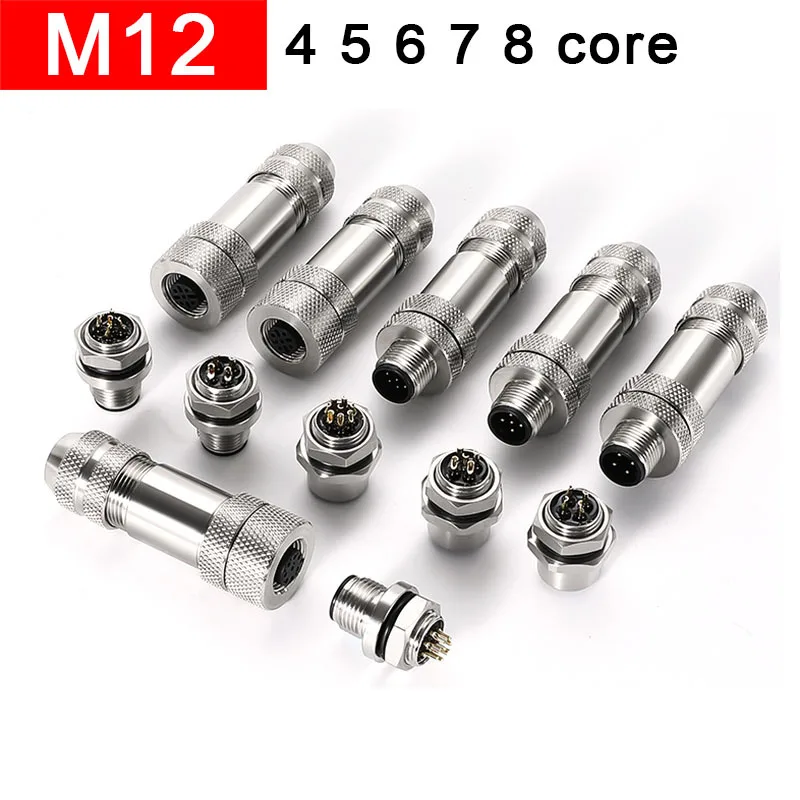 

Водонепроницаемый разъем M12 из нержавеющей стали, авиационная розетка 4, 5, 8-контактный датчик в сборе, литье под давлением с проводом, 2 м, 4 ядра