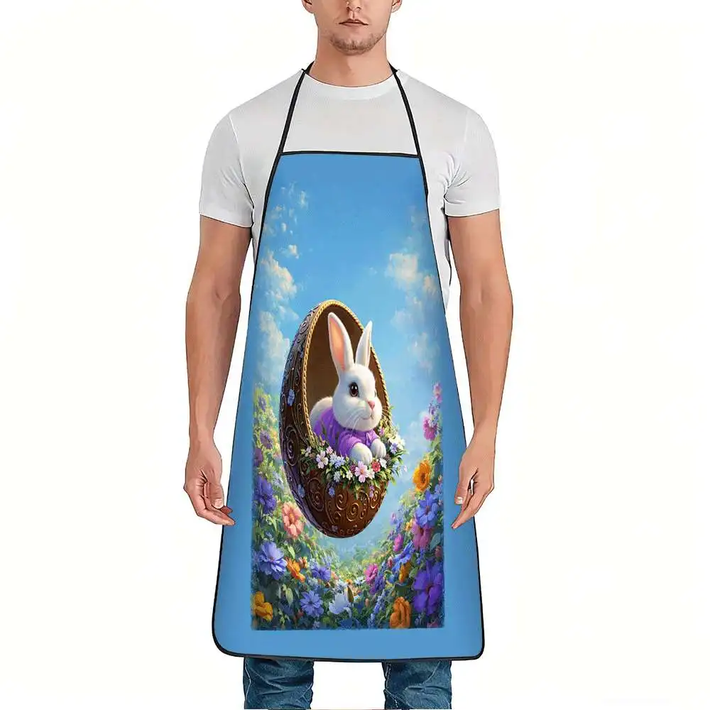 1pc Easter Bunny Egg Floral Print Apron, Durable And Easy to Clean, Adjustable Waistband, Polyester Material, for Kitchen Cookin