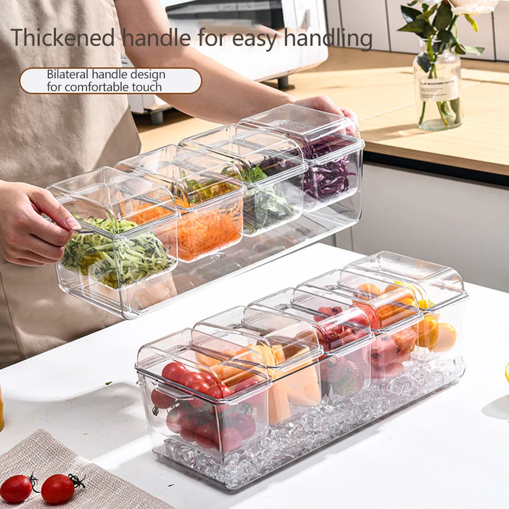 Ice Chilled Fruit Containers 5 Individual Storage Boxes Keep Fresh Serving Platter for Fruit, Salad, Food, Outdoor, Picnics