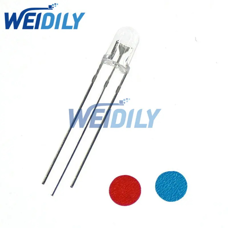 100PCS LED 3mm 5mm Round Diffused Matte Water Clear Red & Blue two Color Common Anode cathode LED Diode Light Emitting Diode New