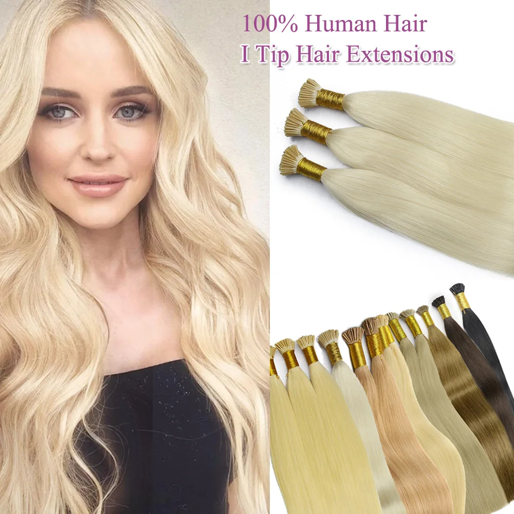

Deep Black Virgin I-Tip Hair Extensions Invisible 18-24 Inch Straight 50g/100g Hair Extensions for Women