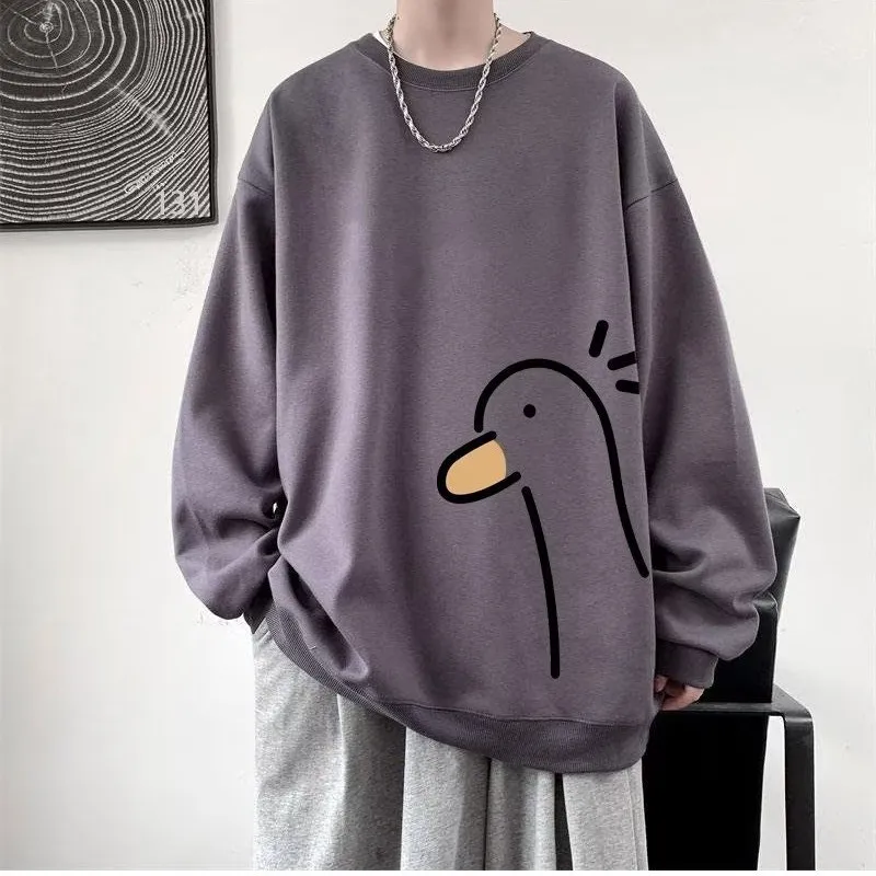 【M-8XL Sweatshirts】Mannen Oversized Sweatshirt Mode Losse Gele Eend Print Lange Mouw Paar Kleding