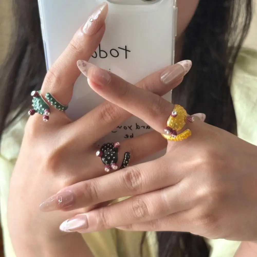 

Dripping Oil Cactus Drip Oil Ring Geometric Jewelry Accessories Painting Ring Korean Style Minority Design Enamel Ring