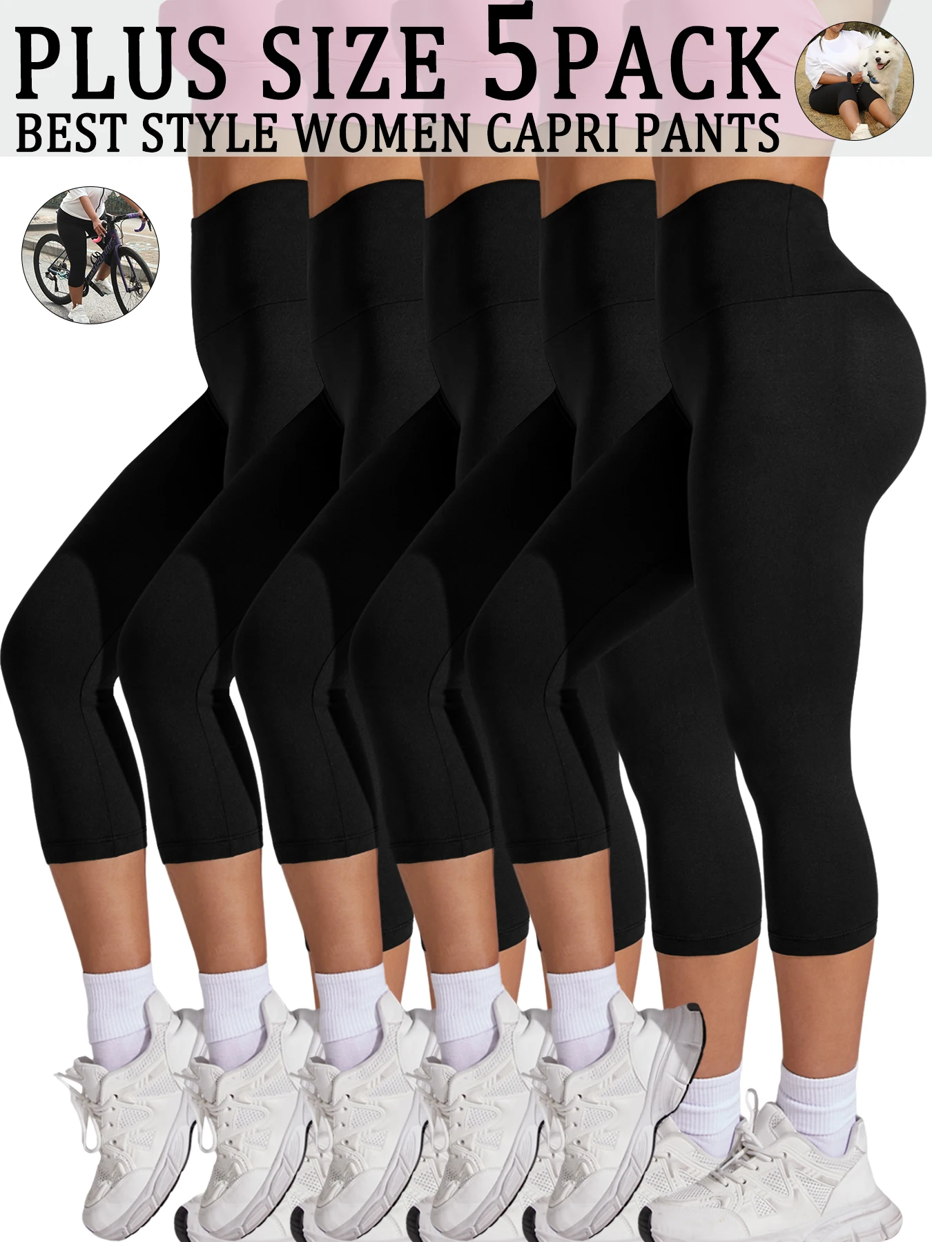 

Плюс размер, 5-пак, капри с высокой талией для женщин, супер мягкие спортивные леггинсы для контроля живота, без видимых тренировок, бега, йоги