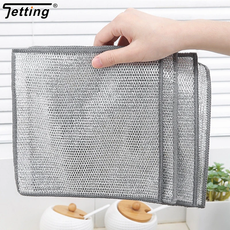 3/5 Pcs Steel Wire Dishcloths Oil Iron Dish Rack Kitchen Pan Pot Dishes Cleaning Rag Double -layer Napery Dishcloth Rags