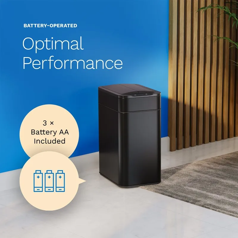 HOmeLabs - سلة مهملات المطبخ سعة 13 جالونًا - غطاء فراشة بمستشعر تلقائي قابل للسحب، يعمل بالبطارية مع البطاريات المتضمنة