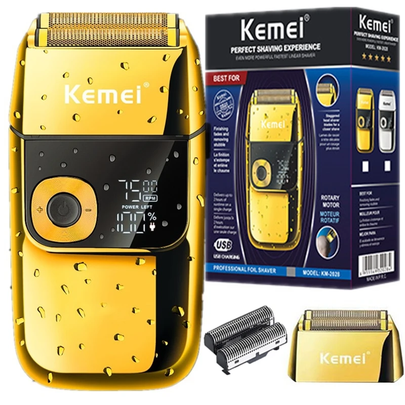 Kemei KM-2028 full metal electric shaver for men hair electric razor bald head shaving machine finishing fades rechargeable