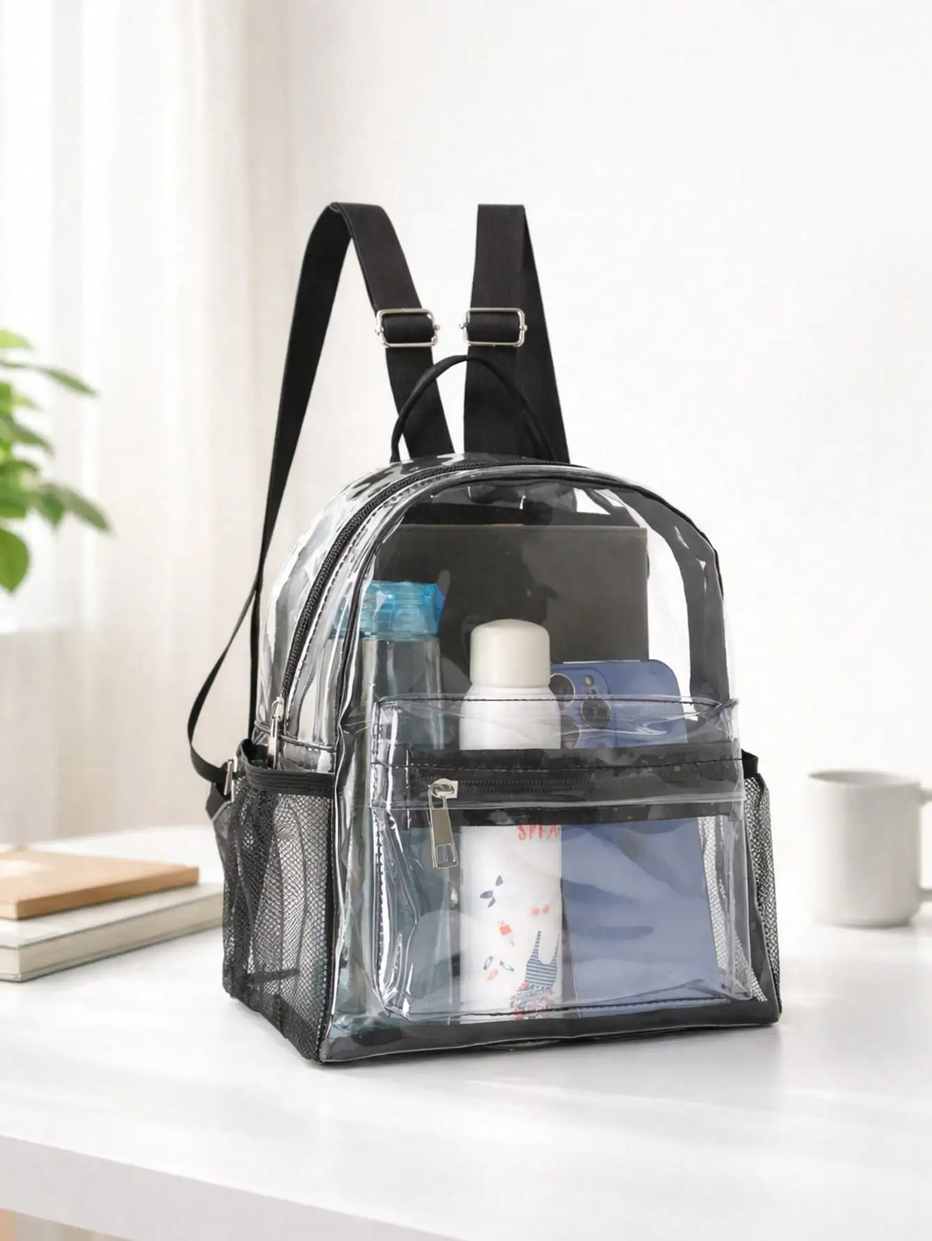 

1 Piece Of Casual Transparent Double-Shoulder Backpack, Lightweight And Large Capacity, Suitable For Women And Students, Beach Bag, Storage Bag, Music Festival Backpack, Pvc Material Women'S Bag, Student Schoolbag