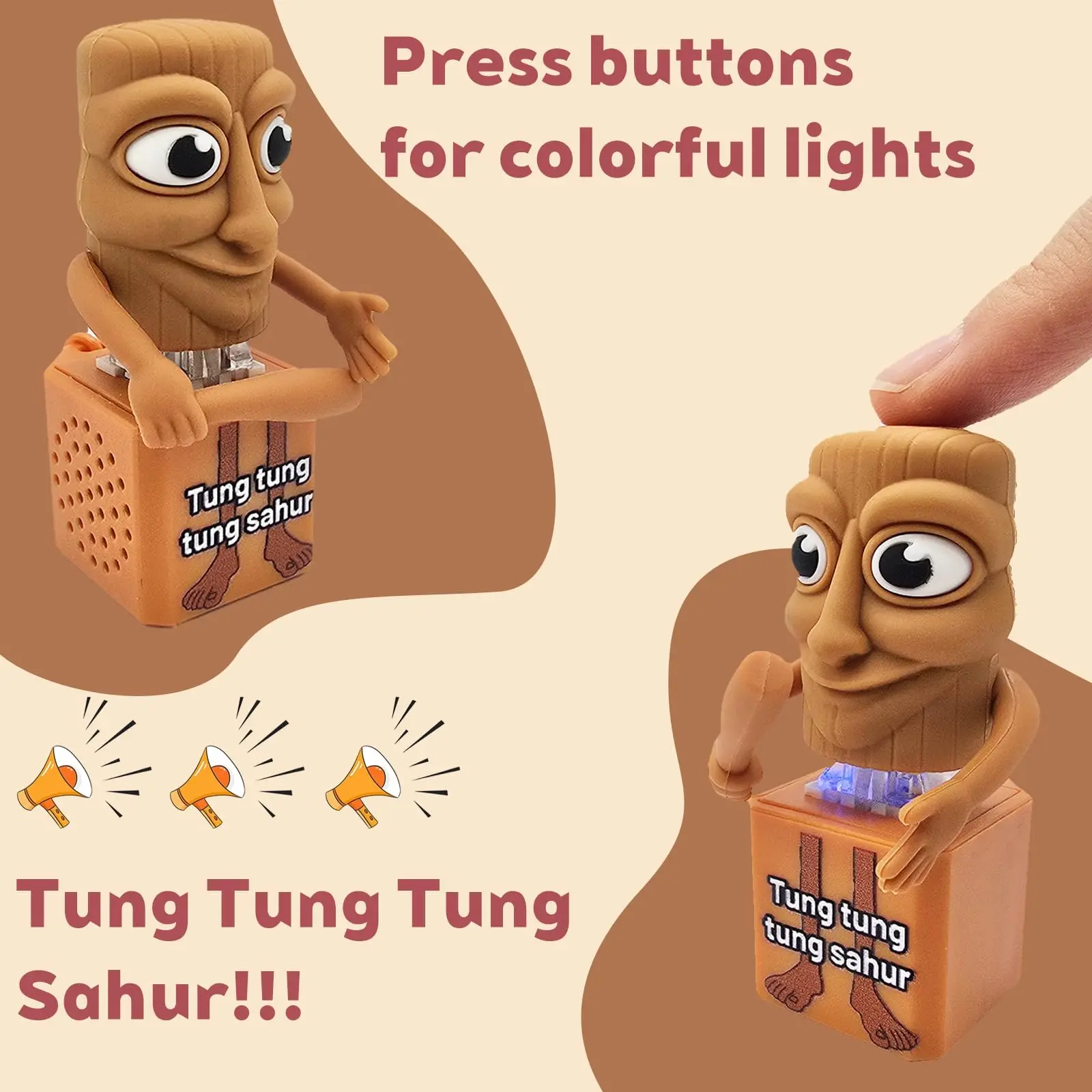 Tung Tung Tung Sahur Sound Light Fidget Keychain Italian Brainrot Figure Toy Press To Play Sound LED Light Stress Relief Gift