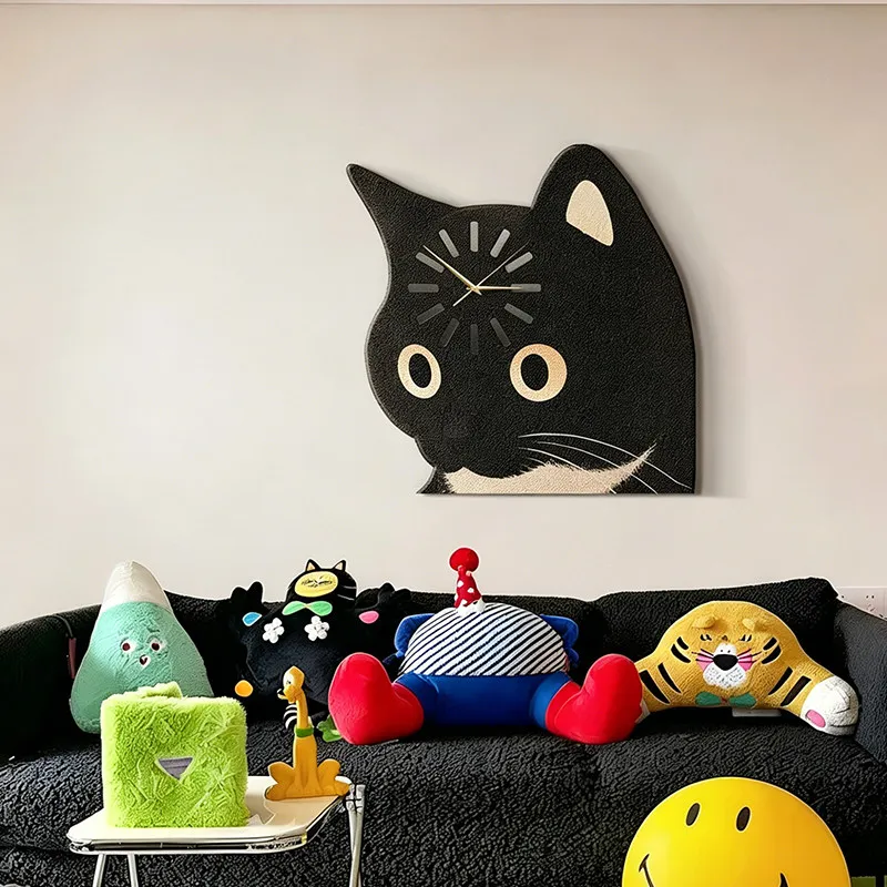 Niedliche Schwarze Katzen-Wanduhr, Geräuschlose Holz-Wanduhr, Cartoon-Tier-Form Wanddekoration Uhr für Wohnzimmer, Schlafzimmer, Geschenk